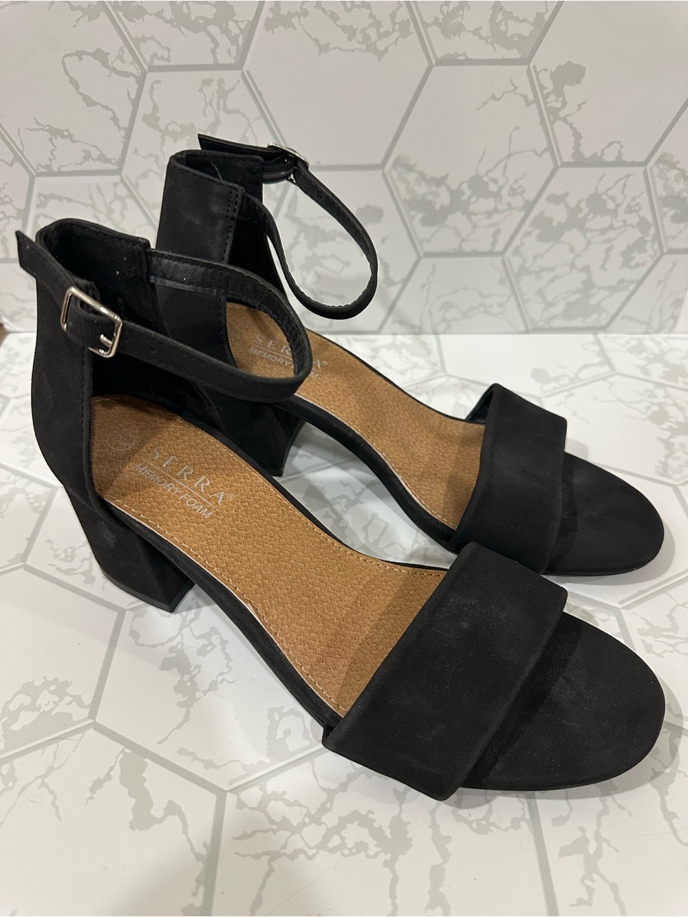 Serra Black Ankle-Strap Block Heel Sandals